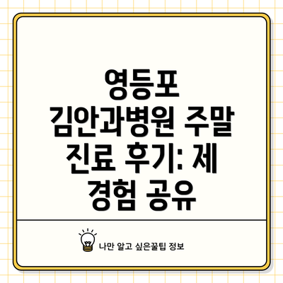 영등포 김안과병원 주말 진료 후기: 제 경험 공유